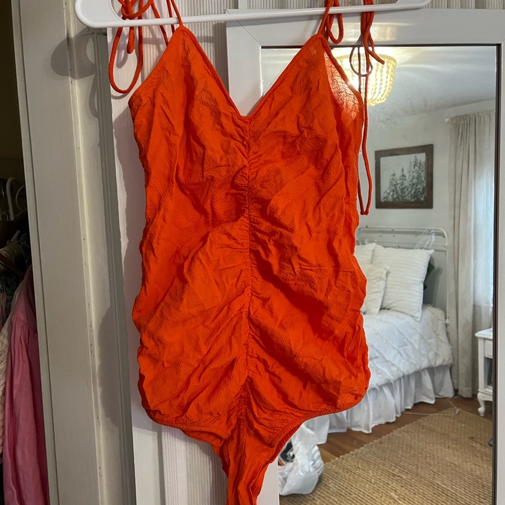 Zara Tangerine Crepe Bodysuit